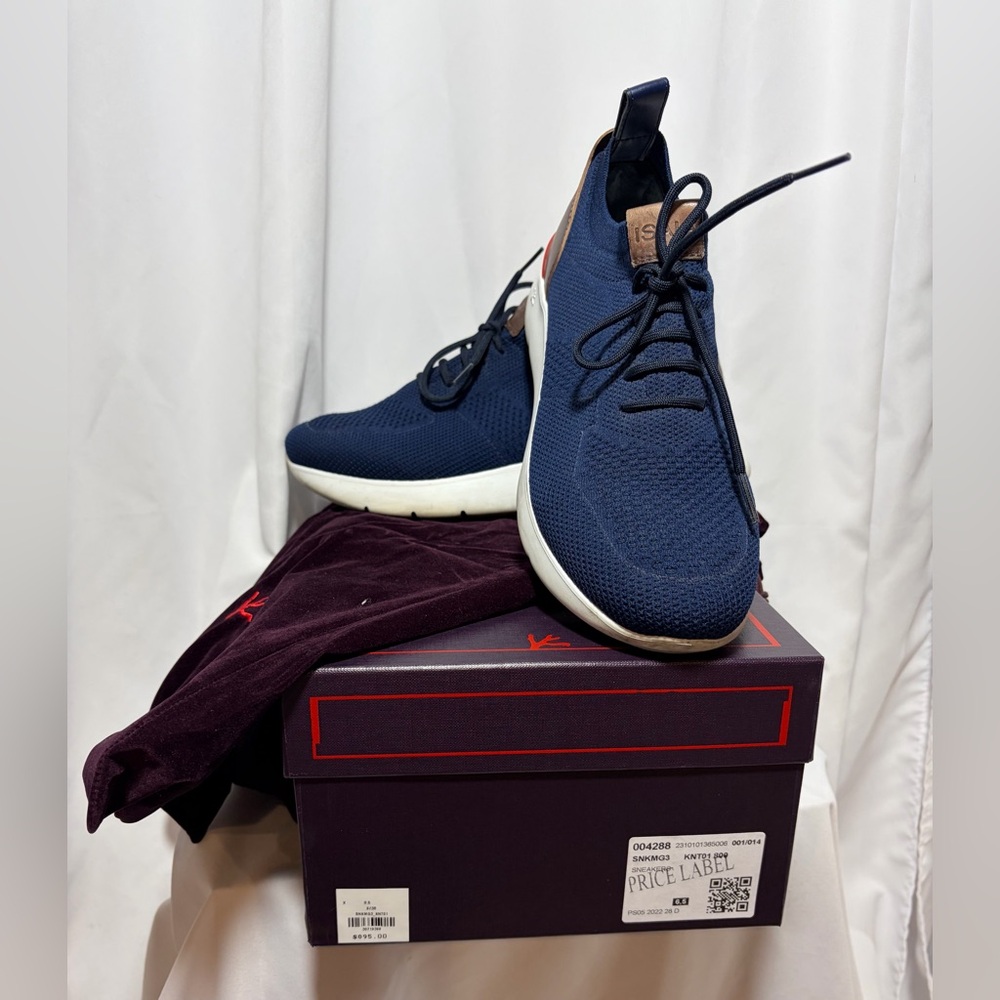 ISAIA Navy Blue Knit Sneakers Sz 6.5
